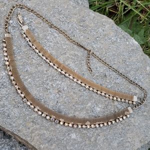 Vtg Golden Mesh AB Rhinestone Necklace Bracelet